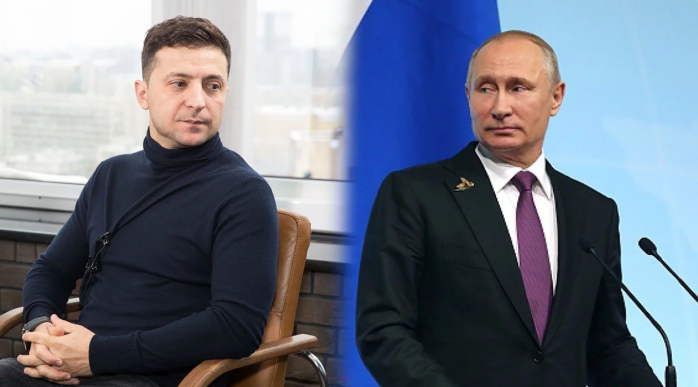 Президент украины Зеленский и президент России путин на совмещённом фото