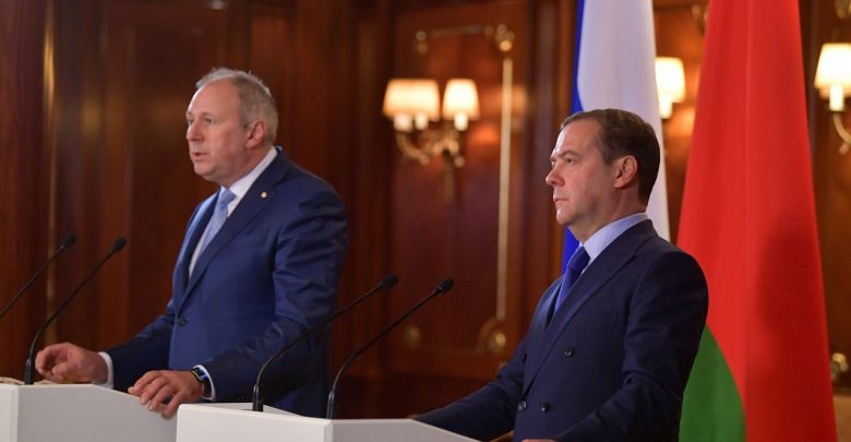премьер-министры Беларуси и России Сергей Румас и Дмитрий Медведев