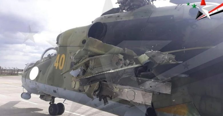 Ми-24П с повреждениями от попадания пушки