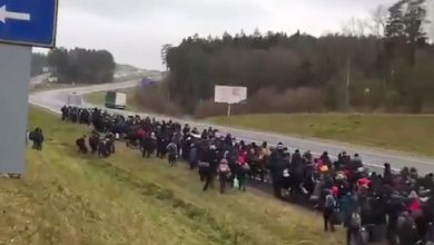 ГПК: многочисленная группа беженцев с вещами движется вдоль трассы к границе с Польшей