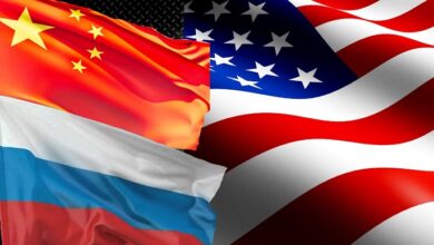 Флаги Китая России и США