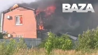 Горящий дом в Таганроге после падения БПЛА