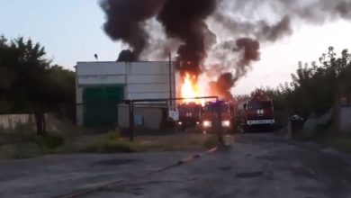 Пожар на нефтебазе в Донецке