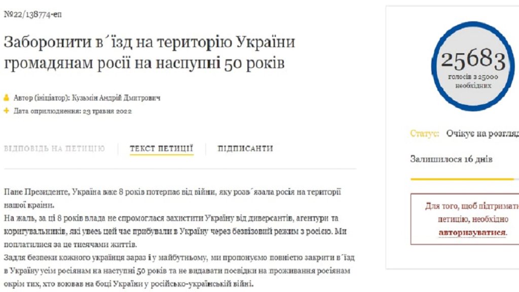 Петиция о запрете на въезд россиян