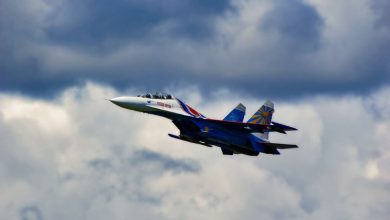 Российский истребитель Су-27, военный самолет