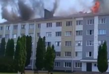 Горящее общежитие в Шебекино после обстрела ВСУ