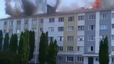 Горящее общежитие в Шебекино после обстрела ВСУ
