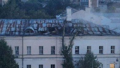 Последствия удара БПЛА в Москве